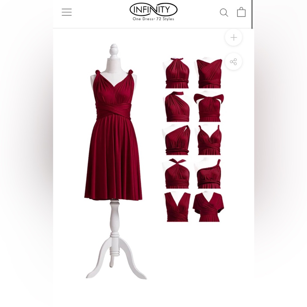 Infinity knee length bridesmaids dress in burgundy
